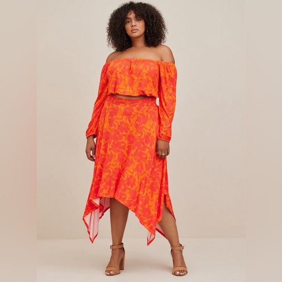 Torrid Handkerchief Hem Super Soft Floral Orange Maxi Skirt - size 0 - Picture 2 of 8